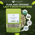 Biokoma Organic Lady's Bedstraw Dried Herb 50g 1.76oz Premium Galium Verum USDA Organic Herbal Tea Lymphatic Kidney Support Resealable Pouch No Additives No Preservatives No GMO Caffeine-Free Kosher