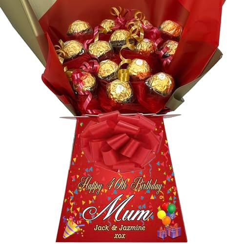 Personalized Chocolate Candy Hamper Gift Bouquet Made With FERRERO (red & gold)