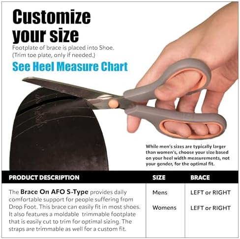 Brace On AFO S-Type - Drop Foot Stabilizer Brace, Moldable, Trimmable, Lightweight Polyethylene, Braces for Men, AFO Brace and Foot Drop Braces, Boot for Injured Foot, Men, Left