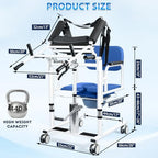 Patient Lift Transfer Chair 5 in 1 Sit to Stand Lift Chair with 180° Split Seat, Height Adjustable Standing Transfer Chair with 4 Casters for Home Seniors(Blue, Multifunctional Shifting Machine)