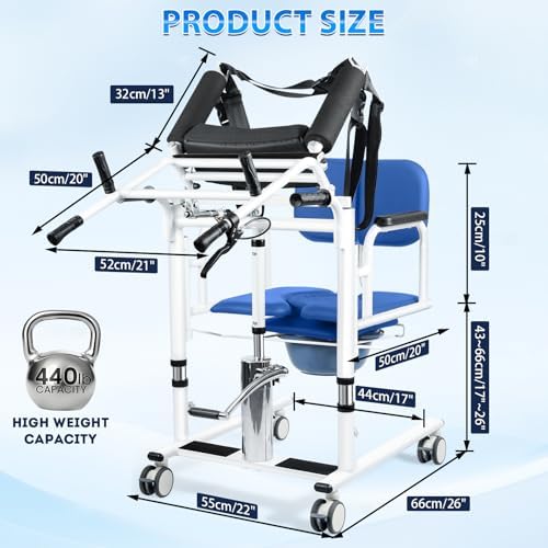Patient Lift Transfer Chair 5 in 1 Sit to Stand Lift Chair with 180° Split Seat, Height Adjustable Standing Transfer Chair with 4 Casters for Home Seniors(Blue, Multifunctional Shifting Machine)