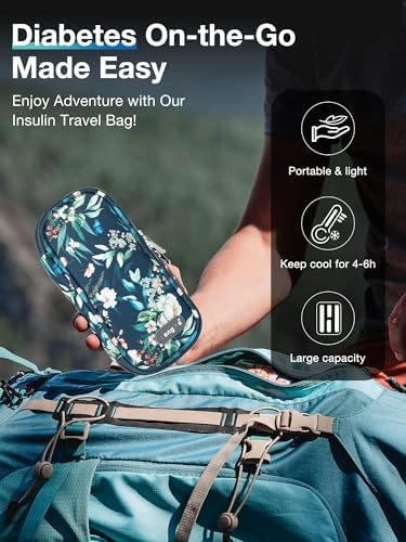 Insulin Cooler Travel Case, Insulin Pen Cooler, TSA Approved, Camellia Blue, Floral