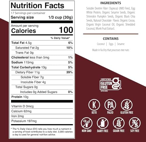 Julian Bakery® ProGranola® Cereal | Chocolate | 10g Protein | Paleo | 2 Net Carbs | Gluten-Free | Grain-Free | 17 Servings