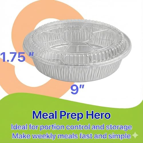 Aluminum Foil Pans [9" Round] x [25 Pack] with Clear Dome Lids Recyclable Disposable Containers Straight Walls for Storing, Baking, Meal Prep & Reheating Freezer & Oven Safe (25 Pack, 9 inch)