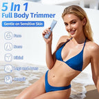 Bikini Trimmer for Women,5-in-1 Electric Razors for Women,IPX7 Waterproof Trimmer with 5 Replaceable Blade Heads（Blue）