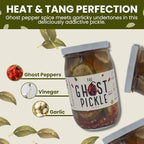 [PICKLES] - The Ghost Pickle - 79% Less Sodium & Sugar Free - Infused with Ghost Peppers - Fiery 4/5 Heat - Spicy Gourmet for Savory Dishes & Bold Cocktails - Made from Fresh Southern Produce - 17 Oz