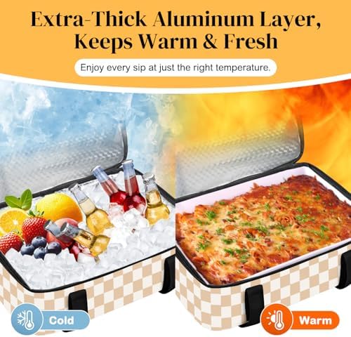 Coobiiya Insulated Casserole Carrier,Lasagna Lugger Tote Keeps Food Hot or Cold,Thermal Lunch Bag Warmer & Cooler Carrier Bag,Portable Tote Bag Fits 9" x 13" Baking Dish for Picnic and Cookout
