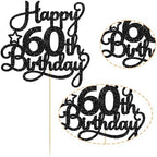1 Pack Happy 60th Birthday Cake Topper Black Glitter 60 & Fabulous Cheers to 60 Years Old 60th Birthday Cake Pick for Celebrating 60th Birthday Anniversary Party Cake Decorations Supplies