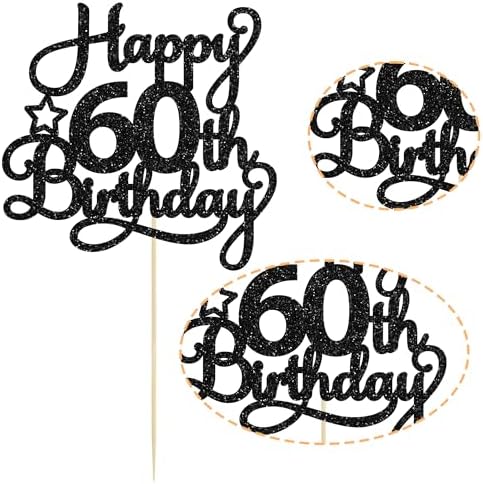 1 Pack Happy 60th Birthday Cake Topper Black Glitter 60 & Fabulous Cheers to 60 Years Old 60th Birthday Cake Pick for Celebrating 60th Birthday Anniversary Party Cake Decorations Supplies