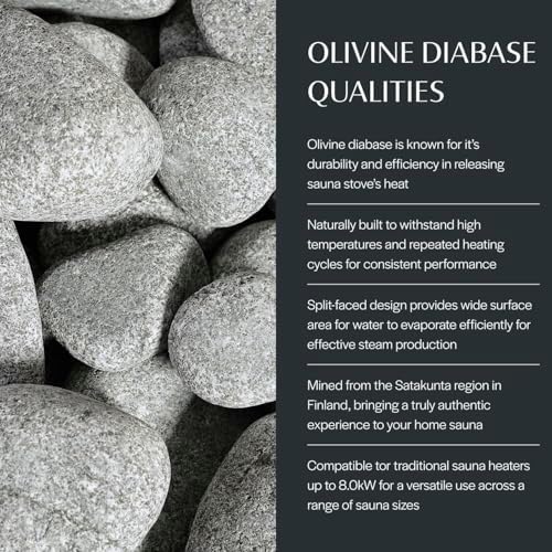 Harvia Saunas Rocks for Electric Heater, Standard Size Sauna Stones to Increase Steam & Heat Distribution, Use in Wet or Dry Saunas, Olivine Diabase 5-10cm, Luxury Accessory for Saunas, 44lbs