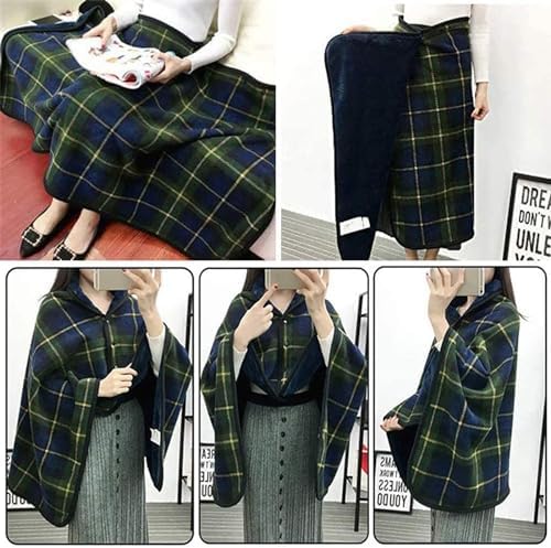 REUset Fleece Wheelchair Blanke, Wearable Thickening Wearable Thickening Old Man Shawl with Buttons Super Soft Plush Wheelchair Care Shaw for Lap Bed Sofa Office