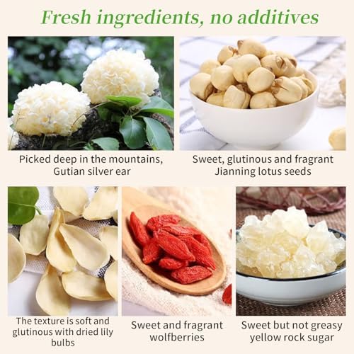 Hee Creek Lotus Seeds Dried Lily White Fungus Soup 5.6oz/160g (10 pack x 16g) Healthy Nutritious Instant Freeze Dried Tremella Porridge Snow Fungus, No Additives, Ready in Minutes 即食早餐代餐 莲子百合银耳羹