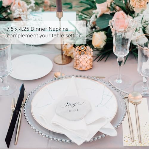 Stylish Gold Dinner Napkins, Disposable White and Gold Napkins, 100 Heart Napkins, 7.5 x 4.25 Inch Wedding Napkins for Reception, 3-Ply Gold Paper Dinner Napkins for Wedding Reception