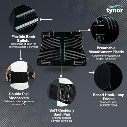 TYNOR Back Brace for Lower Back Pain with Lumbar Pad for Men & Women, Breathable Lumbar Support Brace with Adjustable Straps for Herniated Disc, Scoliosis & Lifting (Small, Premium Black)
