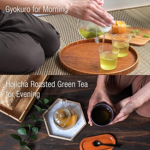 Asayu Japan Green Tea Set - Daily Essentials Duo Gift Box ( Japanese Gyokuro and Hojicha) 30 Tea Bags 100% Made in Japan, Premium Shade Grown Tea for Morning and Roasted Green Tea for Evening - Daily Essentials Duo