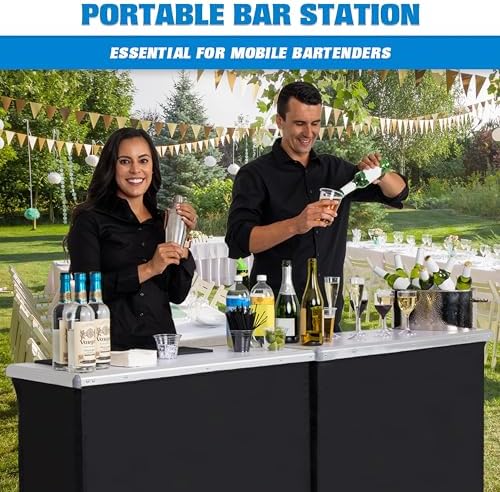 GoBar Portable Double Bar Table Set - Mobile Bartender Station for Events - Includes Carrying Case - Standard or LED