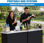GoBar Portable Double Bar Table Set - Mobile Bartender Station for Events - Includes Carrying Case - Standard or LED
