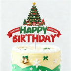 Merry Christmas Happy Birthday Cake Topper Red a And Green Glitter Tree Gift Surprise Winter Holiday Xmas Cake Decoration Boys Girls Kids Merry Themed Birthday Party