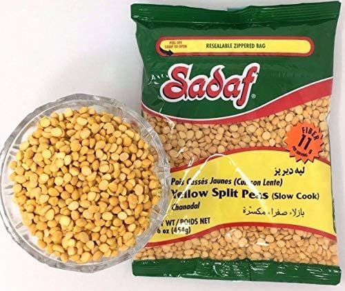 Sadaf Yellow Split Peas - Slow Cook - Yellow Split Peas for Cooking and Food Flavoring - Dried Yellow Split Peas - Kosher - 16 oz Resealable Bag