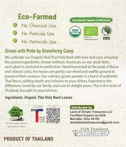 Organic Thai Holy Basil Powder - Premium Ground Hot Spice - Culinary Seasoning for Soups, Stir-fries, and Asian Cuisine (4 OZ)