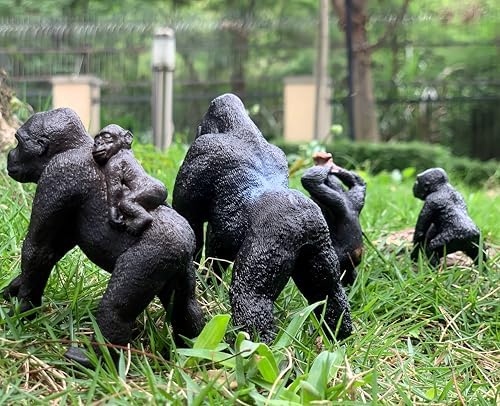 Gemini&Genius Gorilla Toys, Safari Animal Toys Gorilla Family Figurines, Wildlife World Action Figure, Backyards Garden Flowerpot Room Decoration, Cup Cake Toppers for Ages 3 Years Old & Up Kids