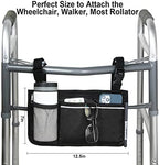 Wheelchair Side Bag, Armrest Storage Pouch with Cup Holder and Reflective Strip for Wheelchairs, Walkers or Rollators (Black)
