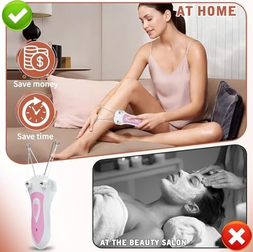 USB Rechargeable Cotton Thread Epilator for Women,White Electric Threading Hair Removal Tool Complete with Charging Cable and Spare Thread, Professional Eyebrow Threading Kit for Facial and Body Hair
