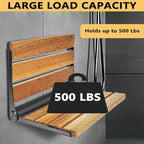 Folding Shower Seat Teak, Bath Safety Furniture Stainless Steel, Shower Seats for Elderly, Fold Down Shower Seat (Black)