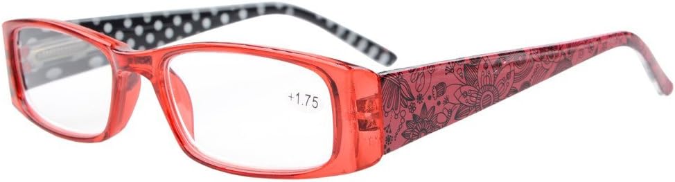 Eyekepper Spring Hinges Polka Dots Patterned Temples Rectangular Reading Glasses Readers Red +2.25