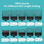 Clipper Guards Set Compatible with Most Wahl Clippers with Holder, Clipper Guides Replacement - 1/16" to 1", 10 Piece Set, Black Color