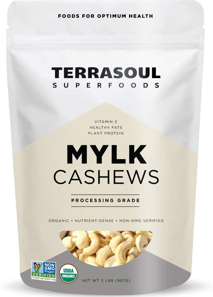 Terrasoul Superfoods Organic Raw Cashews (Mylk Grade), 2 Lbs, Premium Quality for Snacking, Desserts, Cashew Milk and Nut Butter Making