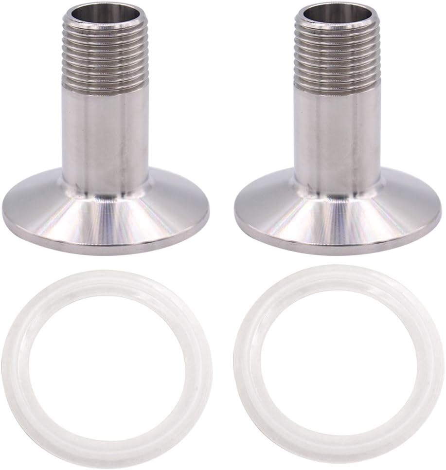 DERNORD 2 Pack Sanitary Male Threaded Pipe Fitting to TRI CLAMP with 2 Silicone Gaskets(OD 50.5mm Ferrule) (Pipe Size: 1/2" NPT)