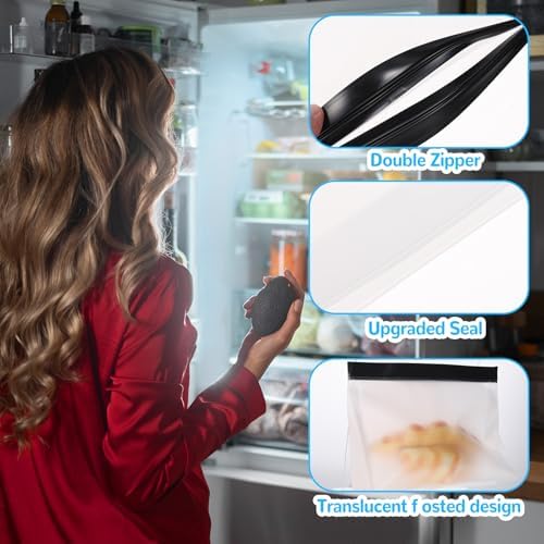 4 pcs Clear Leak Proof Freezer Bag Reusable Ice Storage Bags Ice Cube Storage Bags Freezer Holder Container with Secure Zip Seal Close Design for Travel Food Whiskey Bourbon Cocktails
