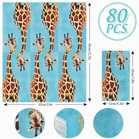 80Pcs Giraffe Guest Napkins Funny Animals Disposable Napkins Decorative Hand Paper Towel Napkins for Bathroom Party Supplies Table Decor, 15.7 x 13 Inch
