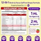 Liposomal Saffron Drops for Kids, Organic Saffron Extract Supplements with Holy Basil, Rosemary for Focus, Attention & Brain Support, Vegan, Alcohol-Free, Strawberry Flavor, 2 FL OZ