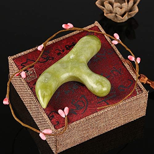 Jade Deep Tissue Trigger Point Massage Tool - Natural Jade Gua Sha Scraping Stone - Foot Reflexology Acupressure Point Massager for Full Body Relaxing, Muscles Soreness and Pain Relief
