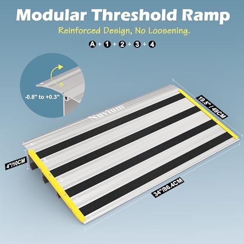 4" Rise Door Threshold Ramps for Doorways, Stable Yellow Edge, Aluminum Wheelchair Ramp for Home Steps, Adjustable Modular Entry Ramp for Scooters, Power Chairs, 880LBS Load Capacity