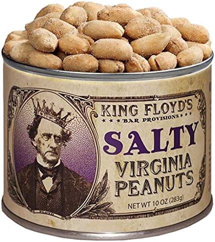 King Floyd's Salty Virginia Peanuts: 10 oz, Salted Flavored Peanuts, An Absolute Classic, Resealable Lid, Snack at your own risk, Once you start its difficult not to finish the whole tin.