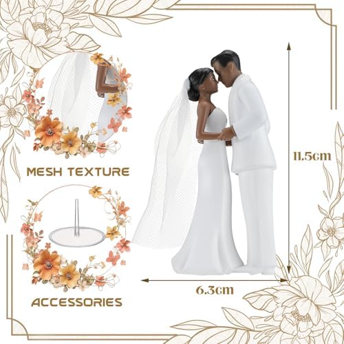 Remerry 4.5" Wedding Bride and Groom Cake Topper Vintage Elegant Wedding Cake Topper Couple Figurine Novios Para Pastel for Engagement Romantic Funny Couple Statue Anniversary (Romantic Era,Black)