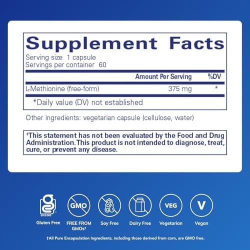 Pure Encapsulations L-Methionine | Glutathione and Amino Acid Supplement for Joints, Liver and Pancreas Support, Antioxidants, and Nervous System* | 60 Capsules
