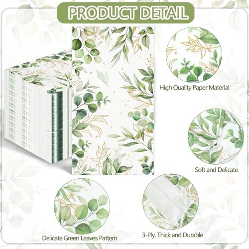 100PCS Greenery Paper Napkins 3 Ply Disposable Hand Towels for Bathroom Green Eucalyptus Leaf Guest Napkins Decorative Dinner Napkins for Bridal Baby Shower Wedding Birthday Spring Party