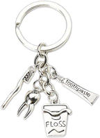 Dental Hygienist Gifts for Women Men Dentist Dental Assistant Gifts for Coworkers Best Friend Students Graduation Birthday Gift Toothbrush Toothpaste Silver Keychain Dental Floss Pendant Keyring