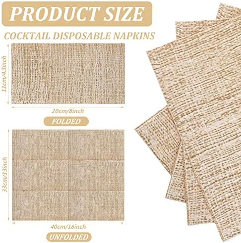 Glenmal 100 Pcs Burlap Paper Napkins 2 Ply Disposable Brown Burlap Cocktail Napkin for Dinner Wedding Party Birthday Bridal Anniversary Reception 13 x 16 Inches