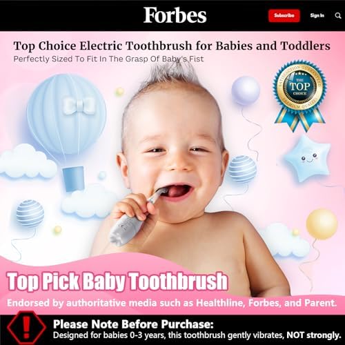 DADA-TECH Toddler Electric Toothbrush Kids Age 1-2-3 Years Old, Baby Electric Toothbrush with LED Light 2 Minutes Timer 4 Vibrating Heads for Infants Toothbrush 6 to 12 Months and Up (Pink Penguin‌‌)
