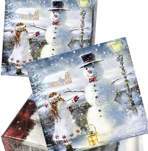 20-ct 13x13 Christmas Napkins for Decoupage - Snowman Winter Cocktail Napkins for Kids - Beautiful Paper Napkins With Cute Girl Embrace Design