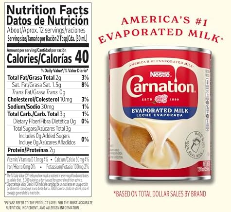 Nestlé Carnation Evaporated Milk, Vitamin D Added, Shelf Milk, Evaporated Milk Canned 12 fl oz