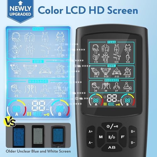 3-in-1 TENS Unit Muscle Stimulator with Color Display - Dual Channel EMS Machine, 28 Therapy Modes,40 Intensity Levels,8 Electrode Pads & EVA Case for Effective Pain Relief