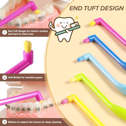B Rush Small-Head Orthodontic Toothbrush- End Tuft Brush, Single Tufted Toothbrush Dental Toothbrushes for Braces, Interdental Interspace Brush for Detail Cleaning, Pack of 5