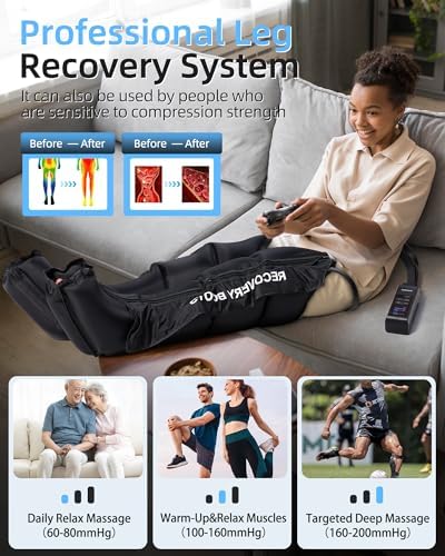 YINGGG Air Leg Massager with Compression: Professional Full Compression Boots with Adjustable 9 Intensities, Leg Massager for Circulation and Fatigue Relief for Post-Workout(Large)