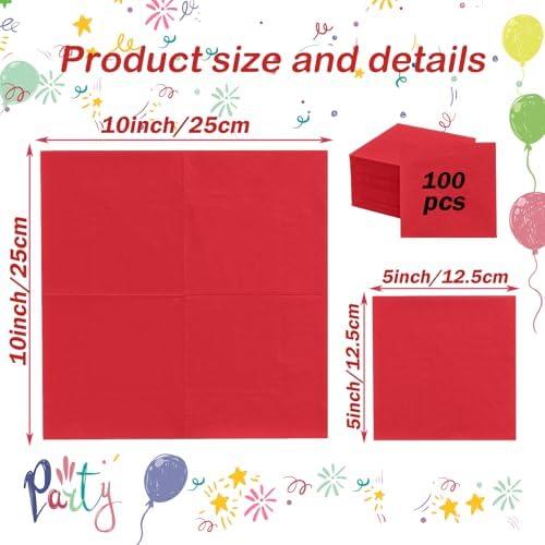 100 Pieces 2-ply Red Napkin Disposable Cocktail Napkins Dessert Napkins for Dinner Wedding Birthday Party Bridal Anniversary Reception Event (Red)